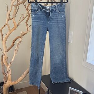 PAIGE Medium Wash Flared Wide-Leg Jeans